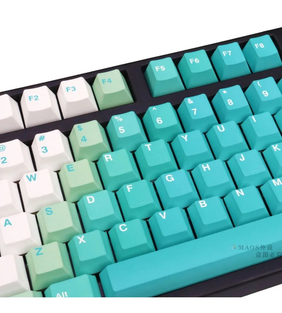Sublimation original factory height large full set of mechanical keyboard 64/87 mint white green gradual change keycap PBT