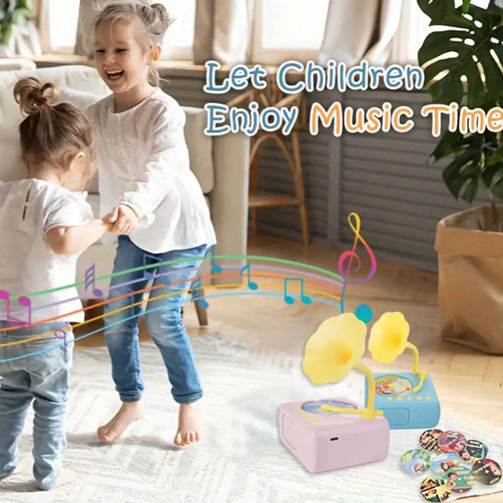 Kids Gramophone Toy Children Music Storytelling Gramophone Toy for Kids Early Education Phonograph with 96 Cards Z1D9