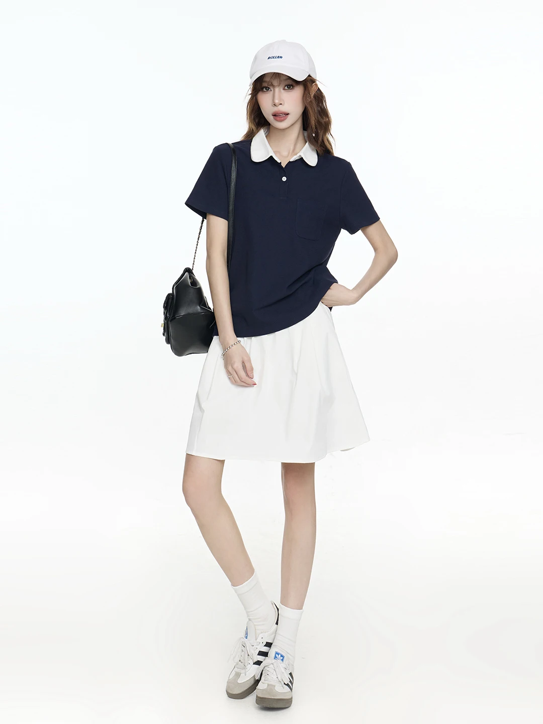 

Color Block Short Sleeve Shirt And White Skirt Two Piece Set Women's Casual Fashion Spring Collection ZRCIR Brand