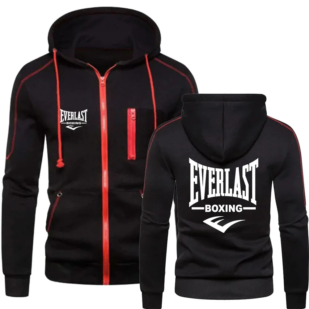 EVERLAST-ropa deportiva para hombre, Sudadera con capucha con cremallera a la moda, ropa deportiva con estampado de letras, conjunto de ropa deportiva informal cálida para invierno, novedad de 2024