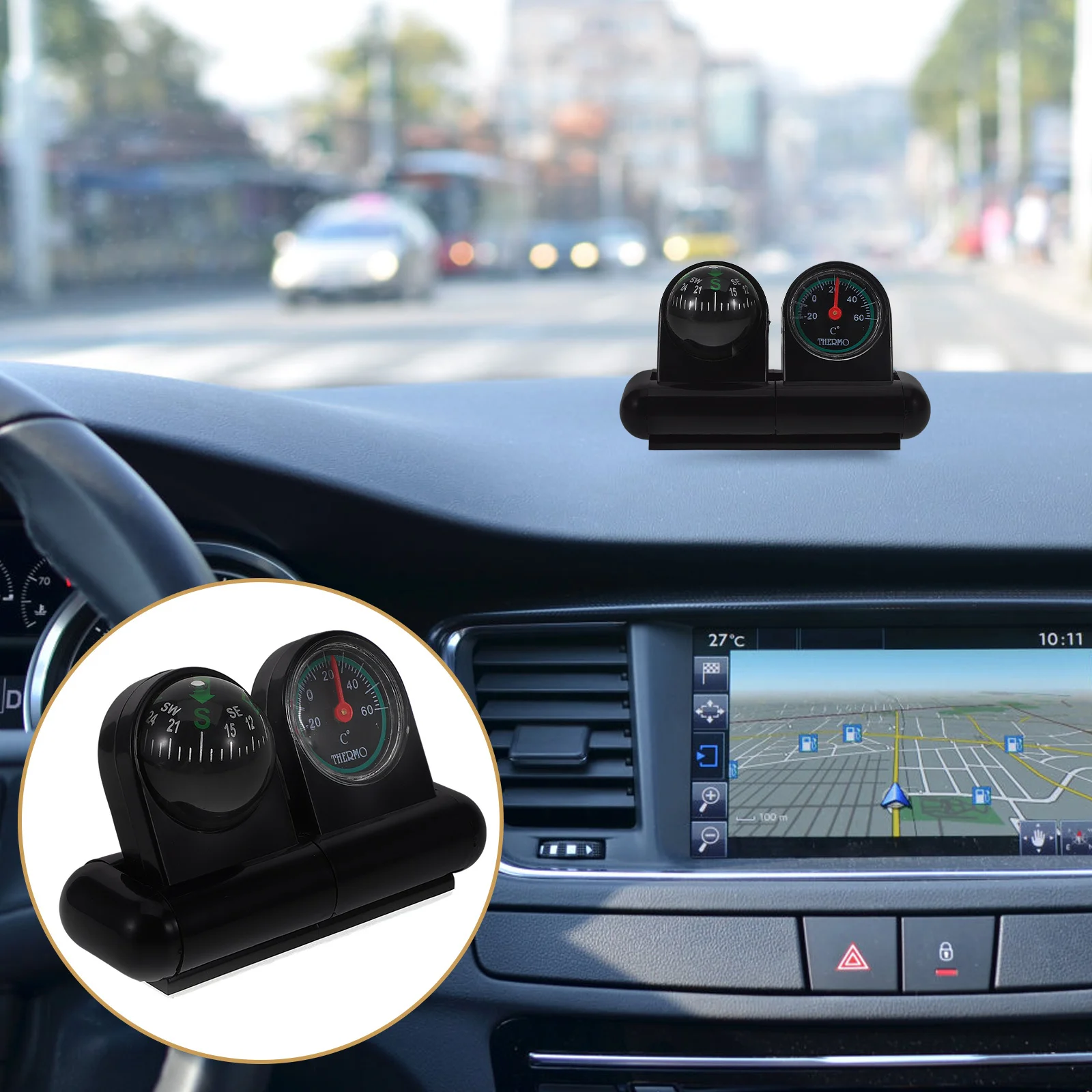 

Car Compass Guide Ball Thermometer Dashboard Mount Rotatable Navigation Display Precision Automotive Accessory