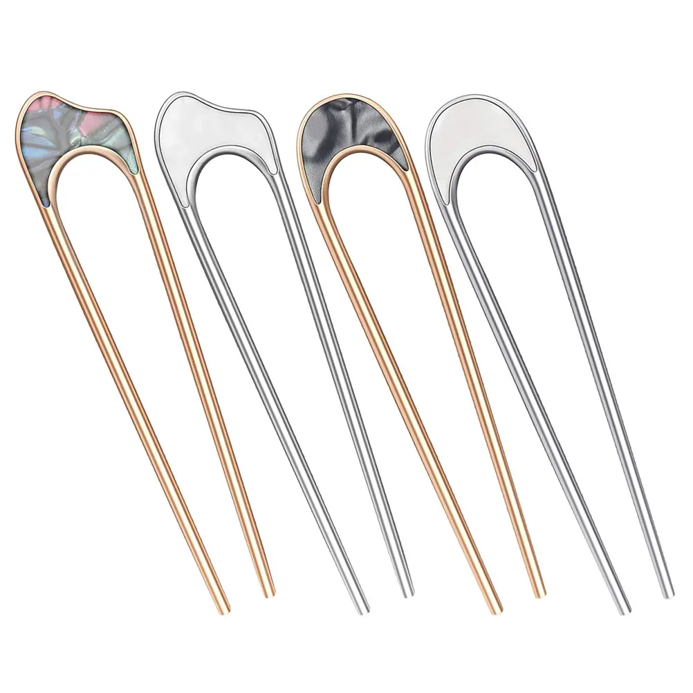 

4pcs Shaped Hairpins Alloy French Pins Silver Gold Clips French Pins For Thick Hair Bun Accessories Hairsticks