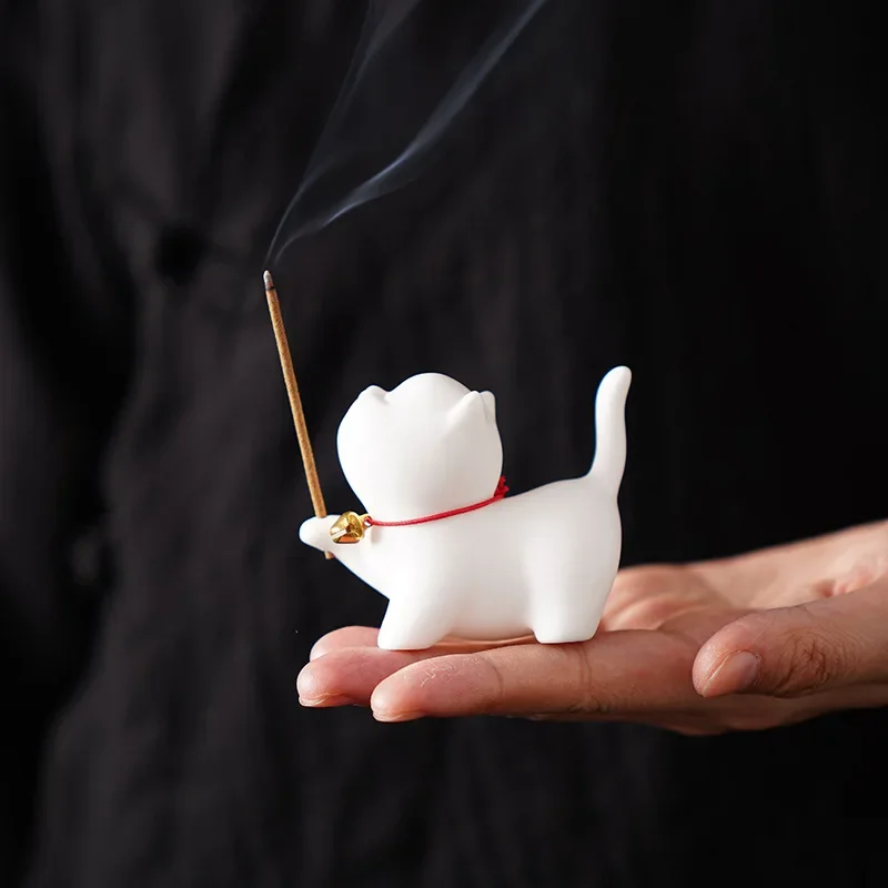 Cute Cat Buddhism Line Incense Plate Incense Burner Stick Holder Sandalwood Coil Base Temples Yoga Studios Home Decoration