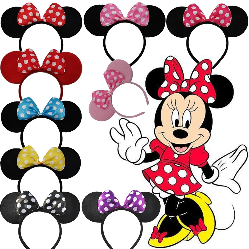 Disney Mickey Big Ears Classic Minnie Headbands Women Black Bow Hairbands Girls Cute Hair Accessories Kids Gifts Party Wholesale