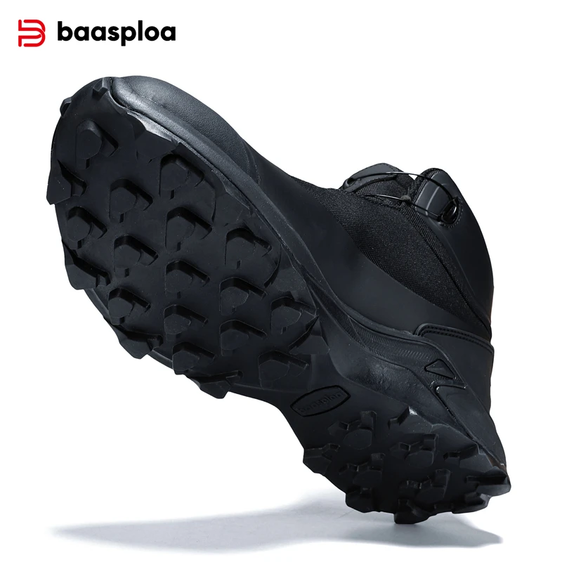 Baasploa Men Hiking Shoes Anti Splash Water Rotating Button Outdoor Sneakers New Comfort Cotton High-Top Walking Shoes Non-Slip