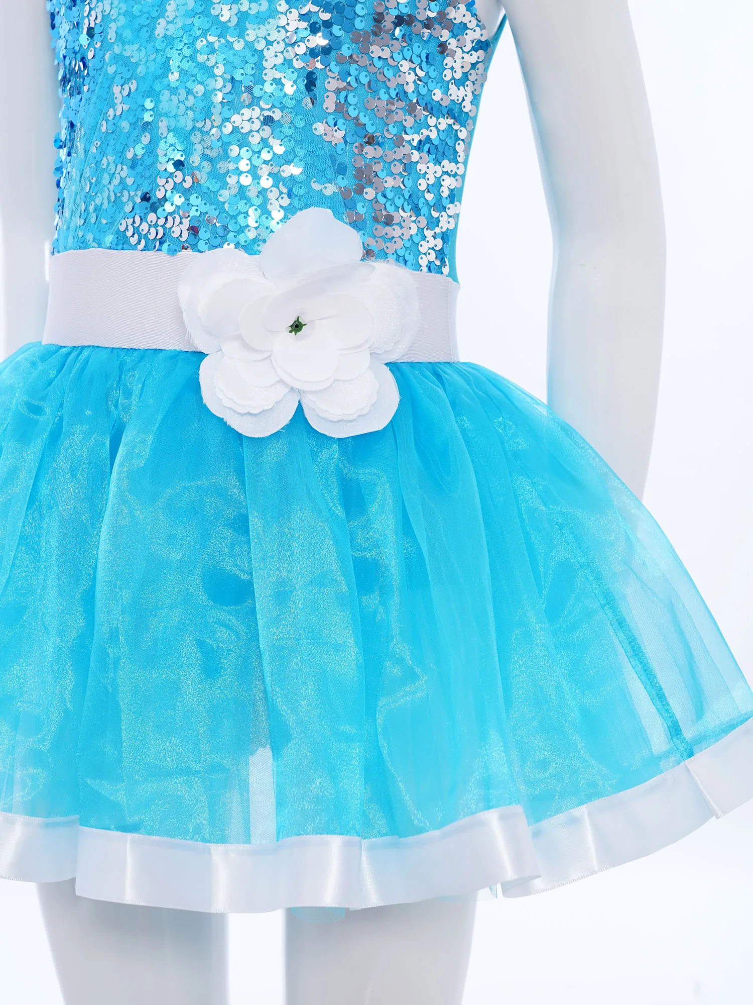 

Kids Girl Shimmering Ballet Dance Competition Costume Sequin Cutout Back Tutu Dress for Stage Ballroom Lyrical Dance Performance