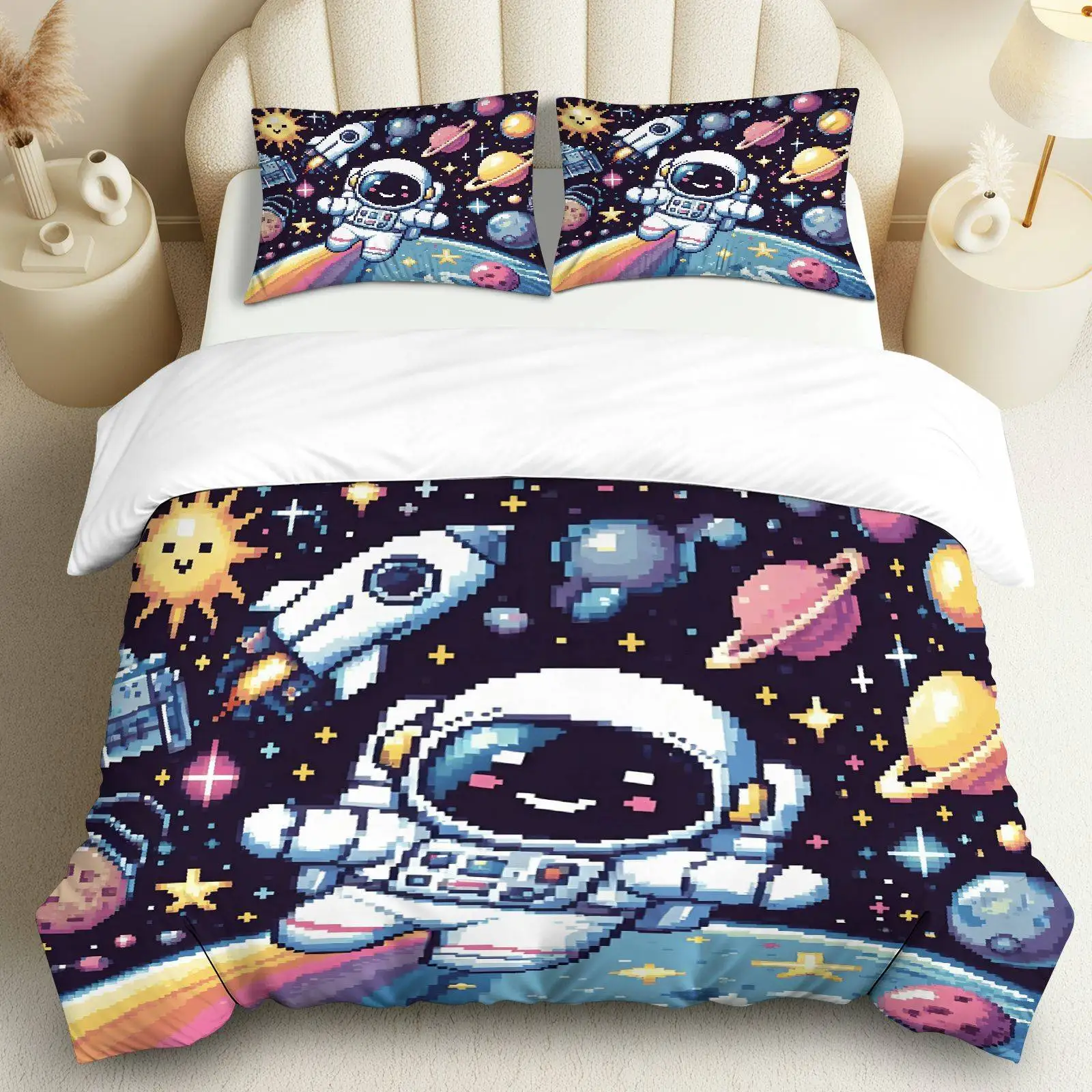 Juego de 3 fundas de edredón, 1 edredón + 2 fundas de almohada (sin relleno), diseño de astronauta, galaxia espacial, adecuado para decoración de dormitorio