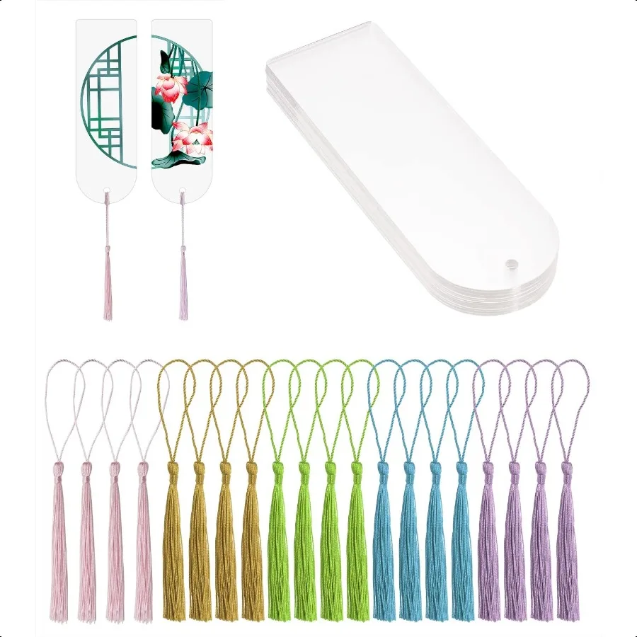 

Blank Clear Acrylic Book Page Mark 20Pcs Plastic Craft Transparent Acrylic Page Markers with 20Pcs Small Book Page Marks Tassel