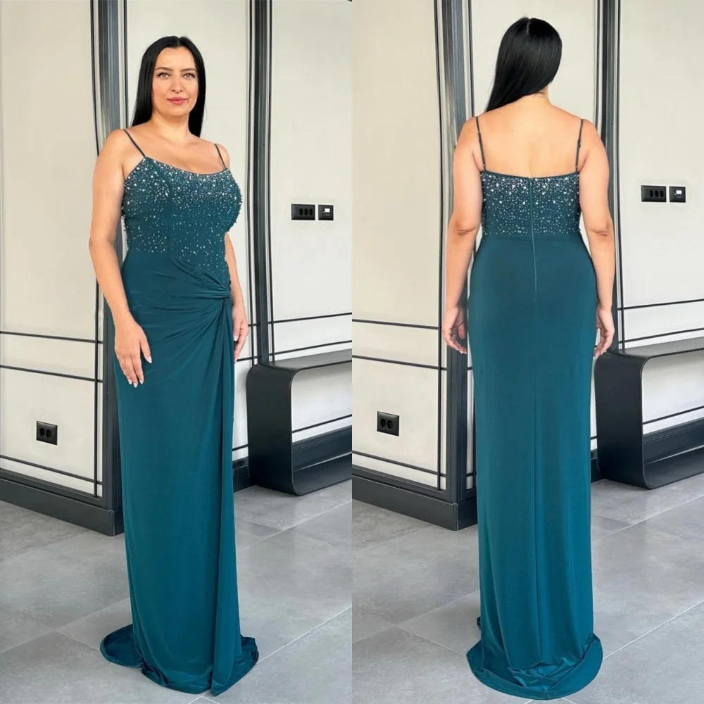 

Customized Evening Gown with Straps Pleat Glitter Long Dresses Bespoke Occasion Classic Woman Elegant Party High Quality