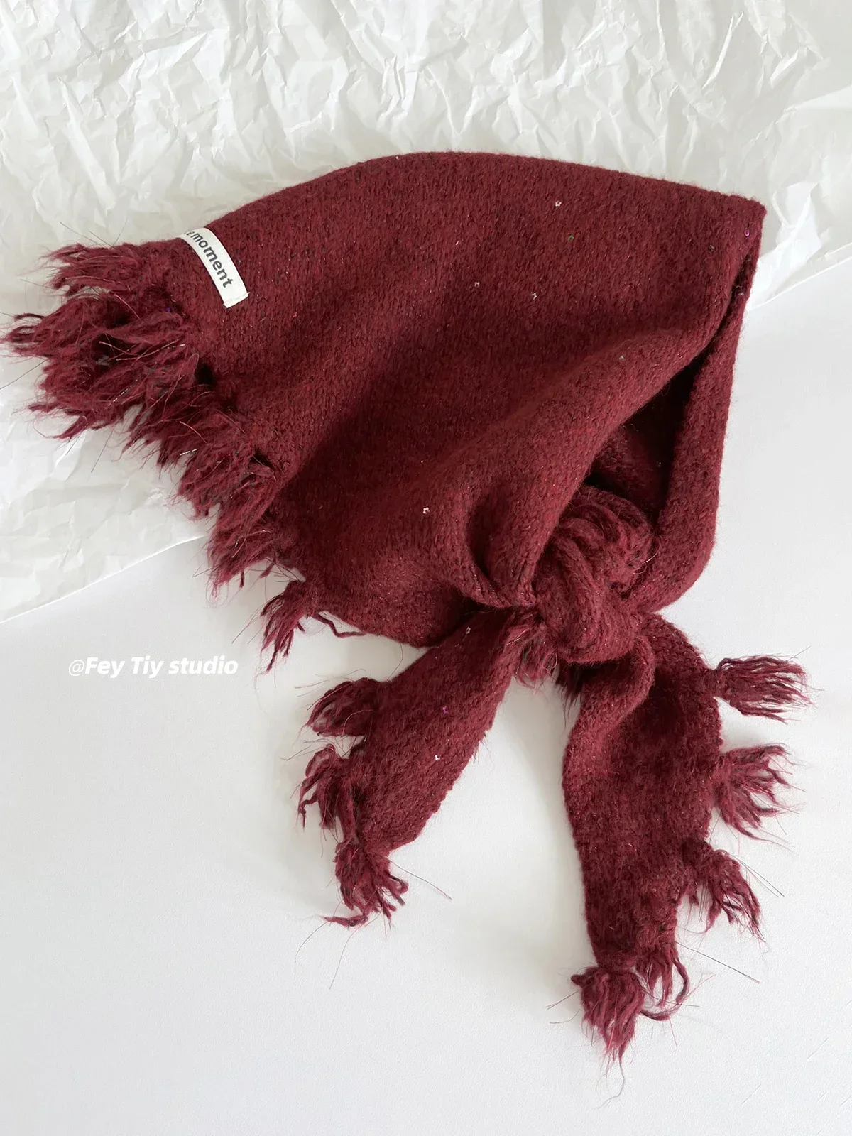 Trendy Retro Sequined 24ss Triangle Scarf for Women Korean Autumn Winter Warmth Simple Versatile Scarf Headband Dual-purpose