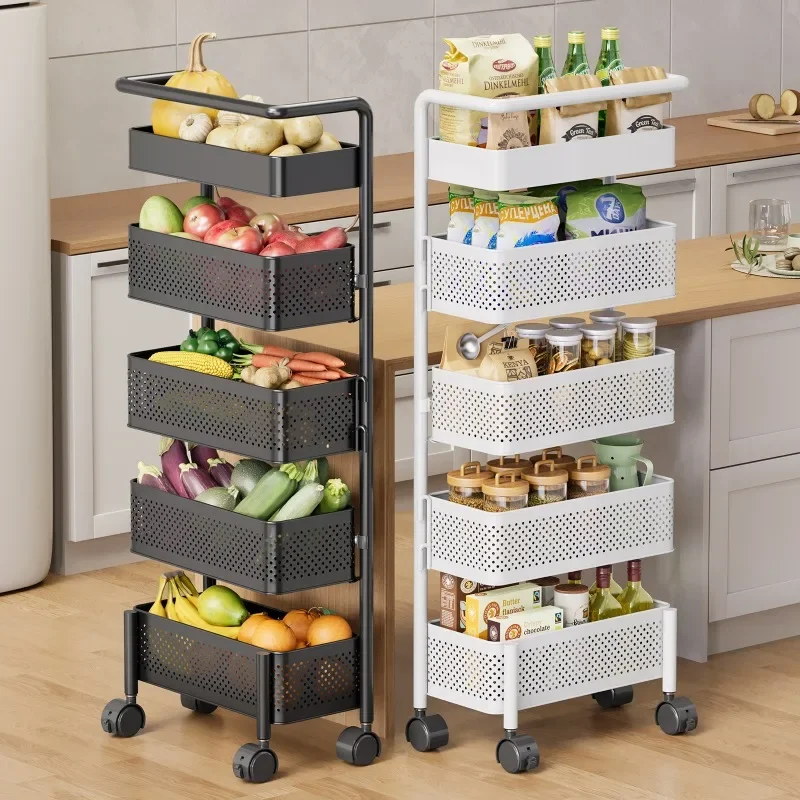 

No Assembly Slim Rolling Kitchen Cart Island Trolley Rotating Multi Tier Storage Rack Space Saving Gap Organizer Wheels Bar Cart