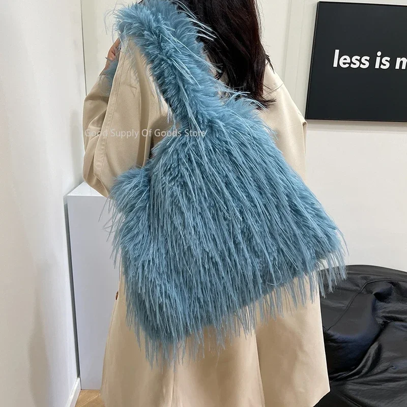 

2025 NEW Wool Women's Plush Shoulder Bags Y2k Hot Faux Fur Lady Bag Large Capacity Fashion Female Furry Purse Tote Handbags