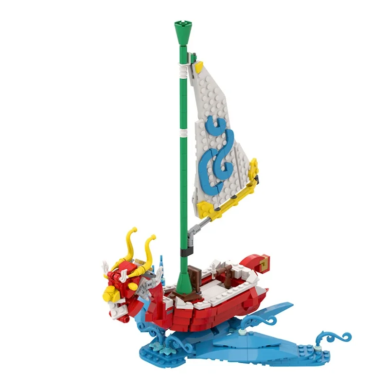 535PCS MOC Game Zeldaed Ship Building Blocks Assembly Game Series Wind Waker Boat Blue Sailing Boat Brick Toy Holiday Gift