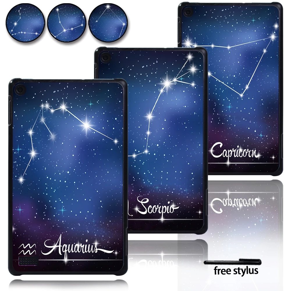 

Tablet Case for Amazon Fire 5th Gen 2015/7th Gen 2017/9th Gen 2019 7 Inch with 12 Constellations Print Protective Cover