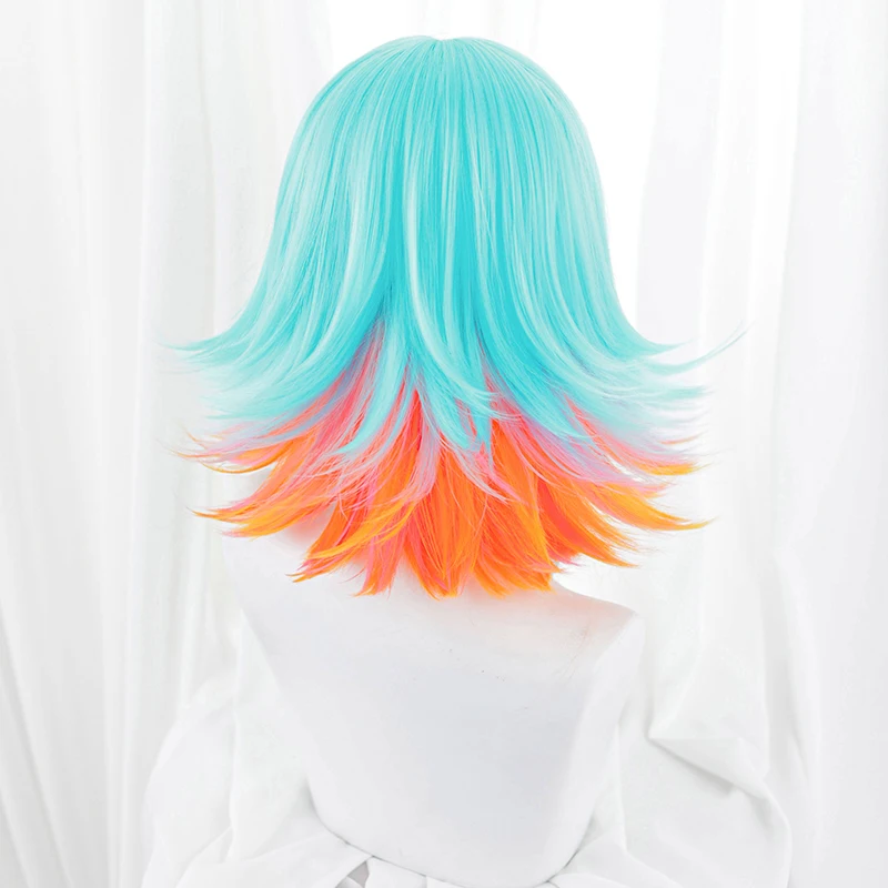 L-email wig Synthetic Hair LOL KDA Neeko Cosplay Wigs Orange Mixed Blue Wigs Short Women Halloween Wig Heat Resistant Hair