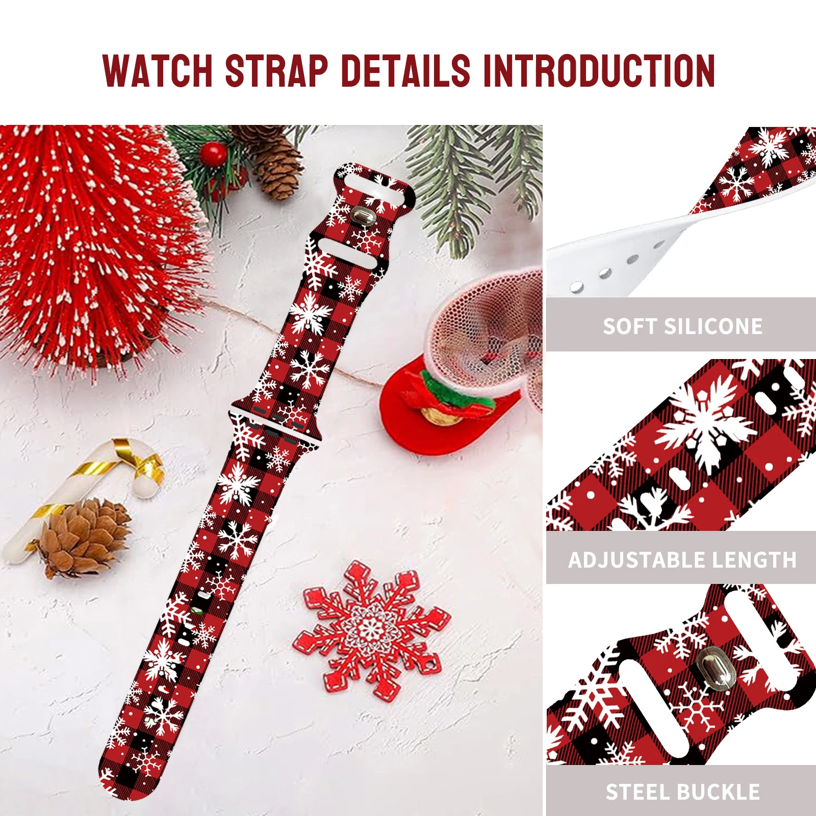 Snowflake Christmas Printed Strap for Apple Watch 11 10 9 8 SE Silicone Band Replacable Bracelet for iWatch 46mm 42mm 41mm 40mm