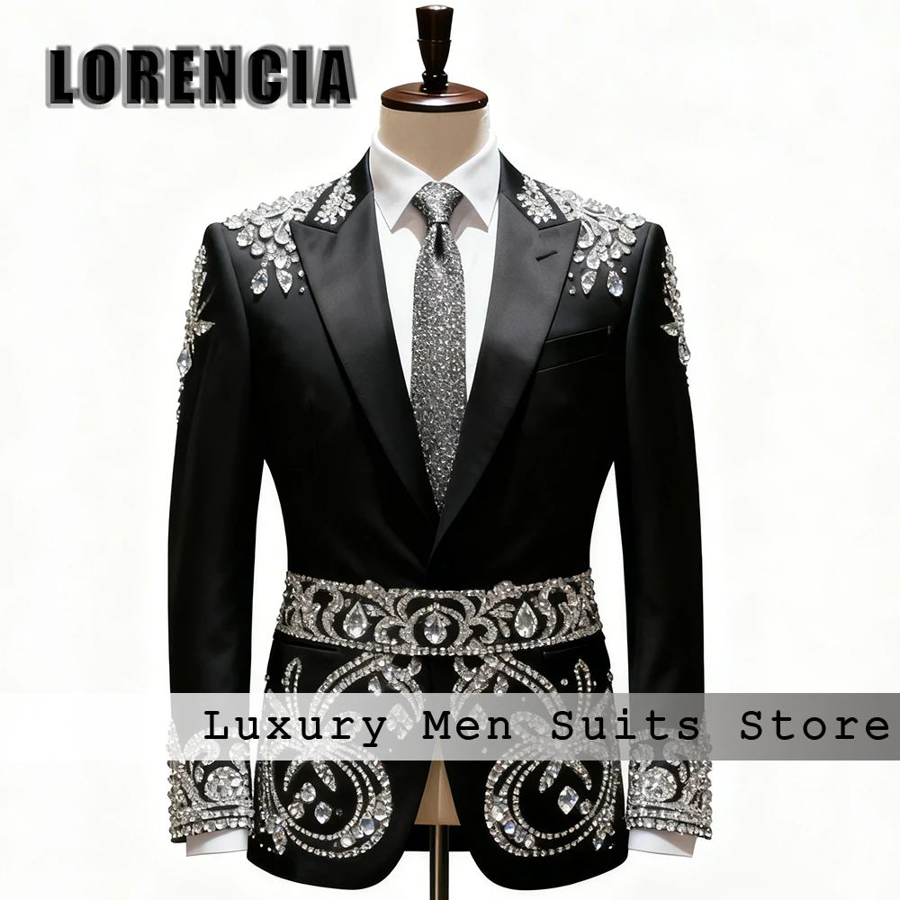 

Блестящие ювелирные костюмы для мужчин, комплект из 2 предметов, смокинги с остроконечными этикетками, наряды для свадебной вечеринки, пиджак, брюки по индивидуальному заказу, костюм homme luxe