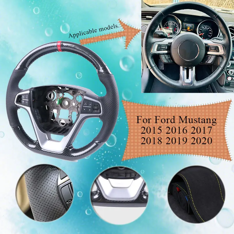 

Gloss Carbon Fiber DIY Car Steering Wheel Cover For Ford Mustang 2015 2016 2017 2018 2019 2020 Scratch-Proof Steering Wheel Grip