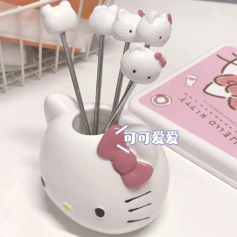 Cute Hello Kitty Fruit Fork Stainless Steel Mini Creative Fruit Picks Home Kitchen Bento Accessories Set Trendy Birthday Gift view 4