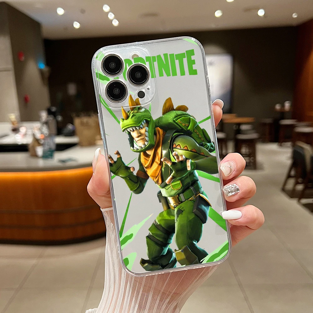 Custodia per telefono Cartoon Battle Royales per iPhone 15 14 13 12 11 Mini Pro Max X XR XSMax 7 8 Plus Cover trasparente Fortnites