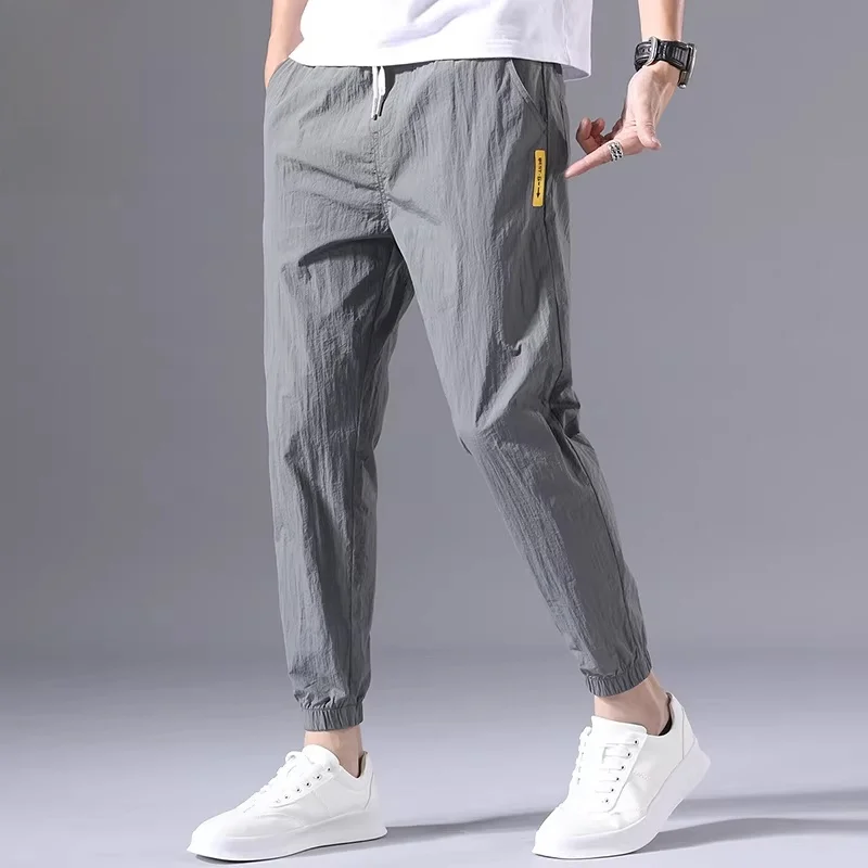 

Мужские повседневные летние тонкие брюки свободного кроя из ледяного шелка, модные брюки-капри, спортивные брюки из микроэластичного полиэстера