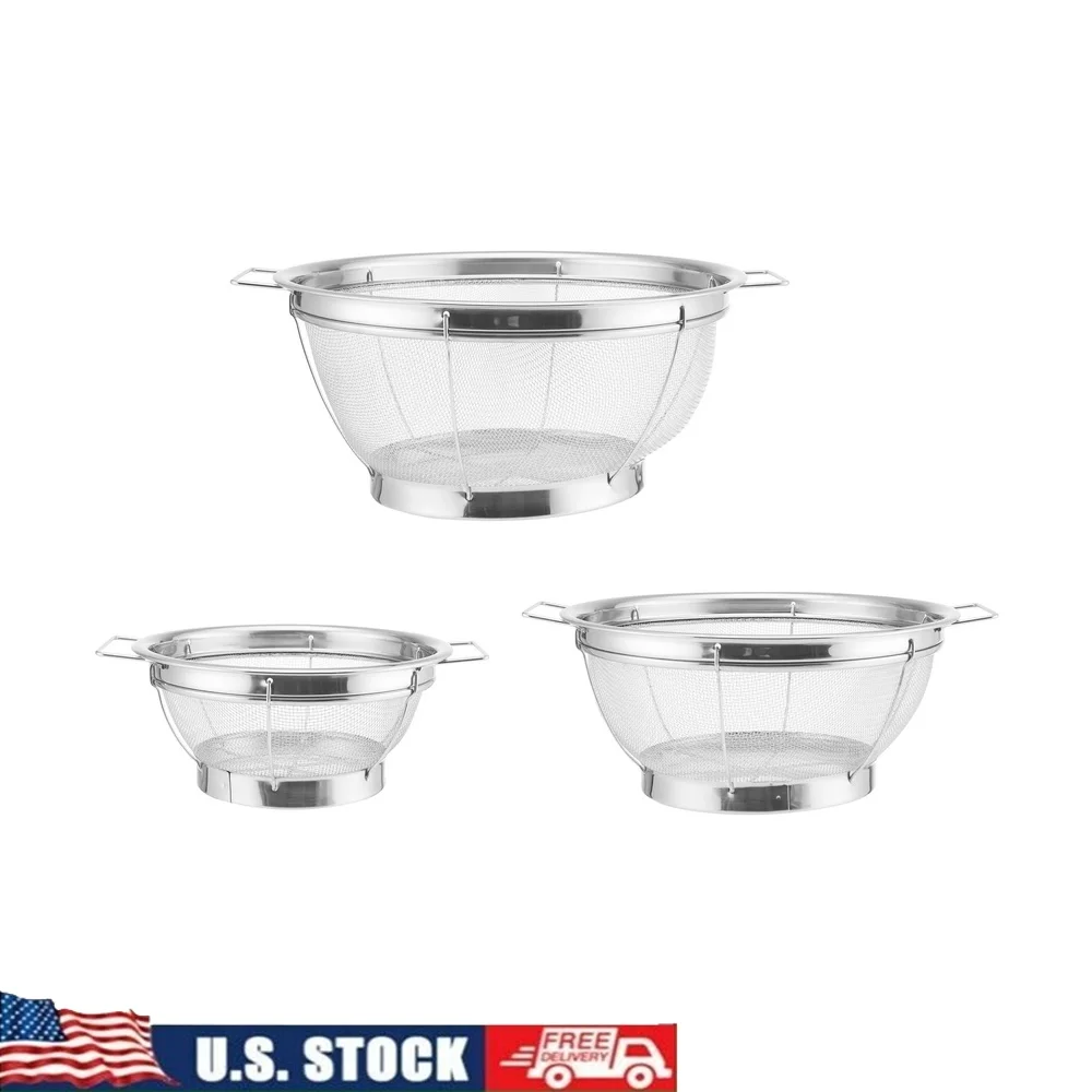 

Профессиональный набор дуршков из нержавеющей стали, трехсекционное сито с мелкой сеткой, сливное отжимание макаронных изделий, овощей со стабильной подставкой