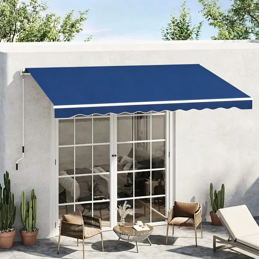 Remote Control Retractable Folding Arm Balcony Awning Heavy Duty Windproof UV Protection Canopy Fashion Design Outdoor Sunshade