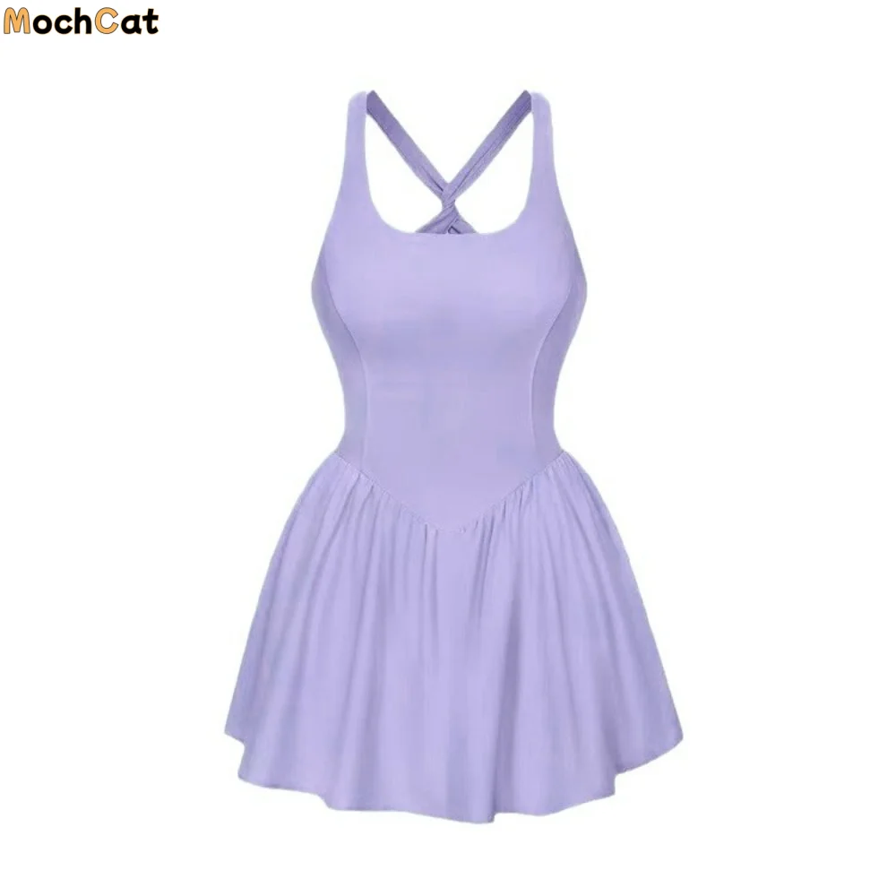 

Cross Strap Girls Sling A-line Skirt High Waist Sporty Style Teenagers Dress Pleated Slim Fit Sleeveless Short Dress Women