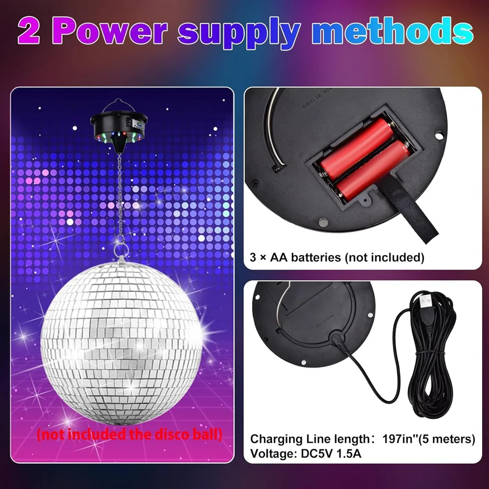 ABZL Luzes giratórias de motor de bola de discoteca com controle remoto, 18 LEDs para rotador de bola de espelho de 12 16 20 24 polegadas (bola não incluída)