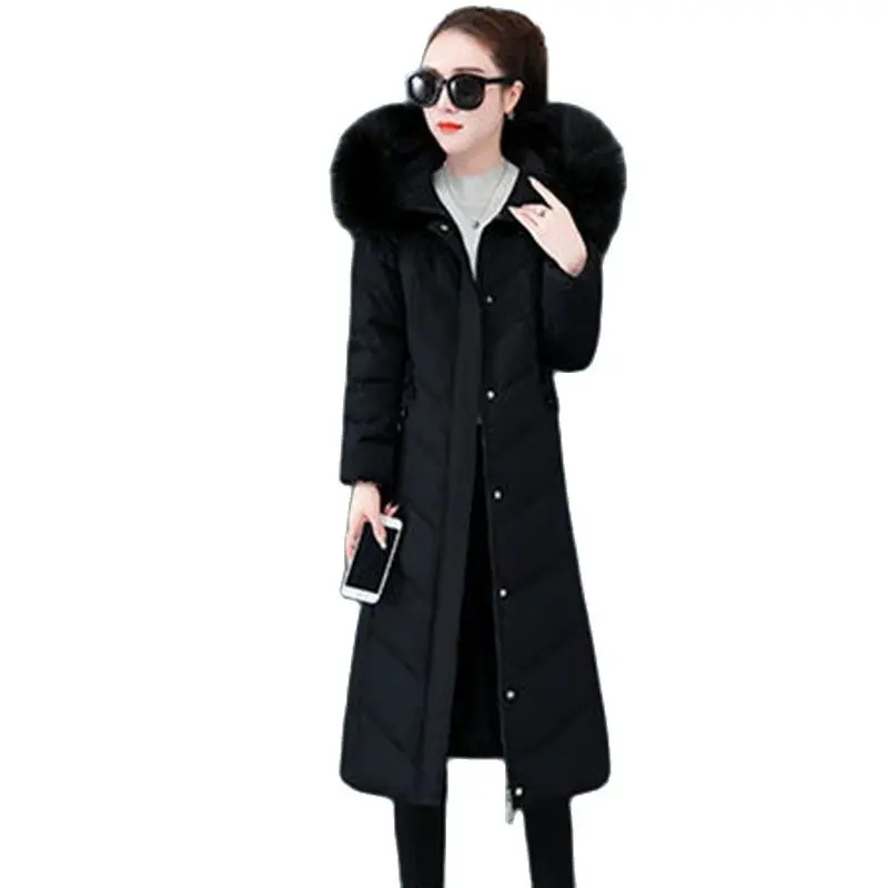 Ainter New Down  Women's Temperament Fur Collar Mid-Length Over-the-knee Slim Fit Warm Winter Fashion Solid Color 