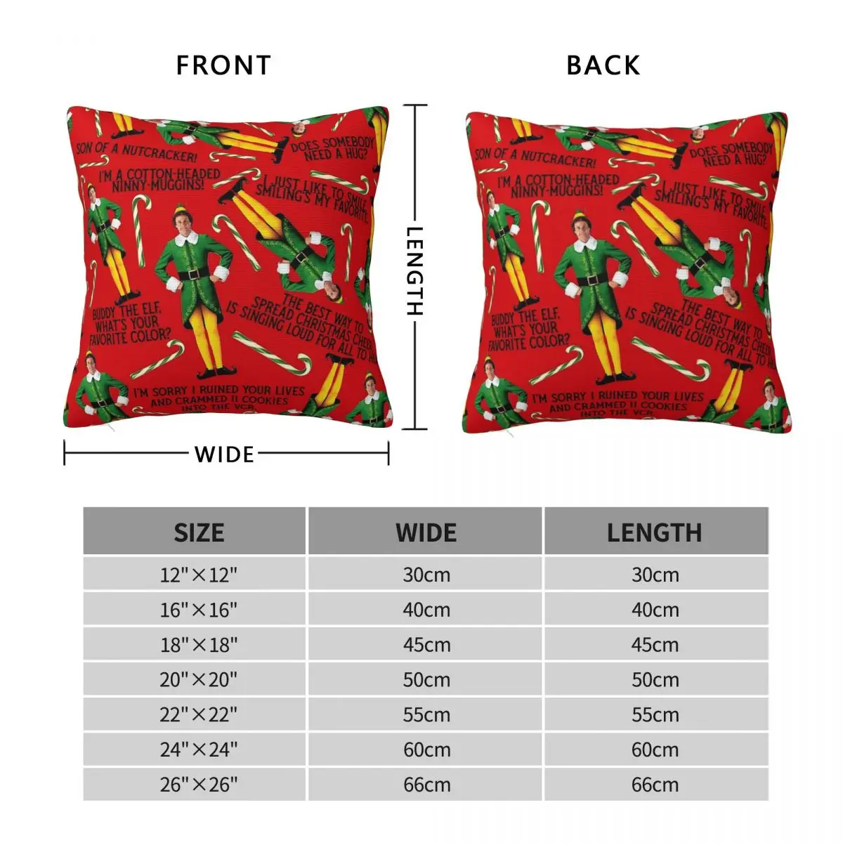 Buddy The Elf Print Square Pillowcase Pillow Cover Polyester Cushion Zip Decorative Comfort Throw Pillow for Home Sofa