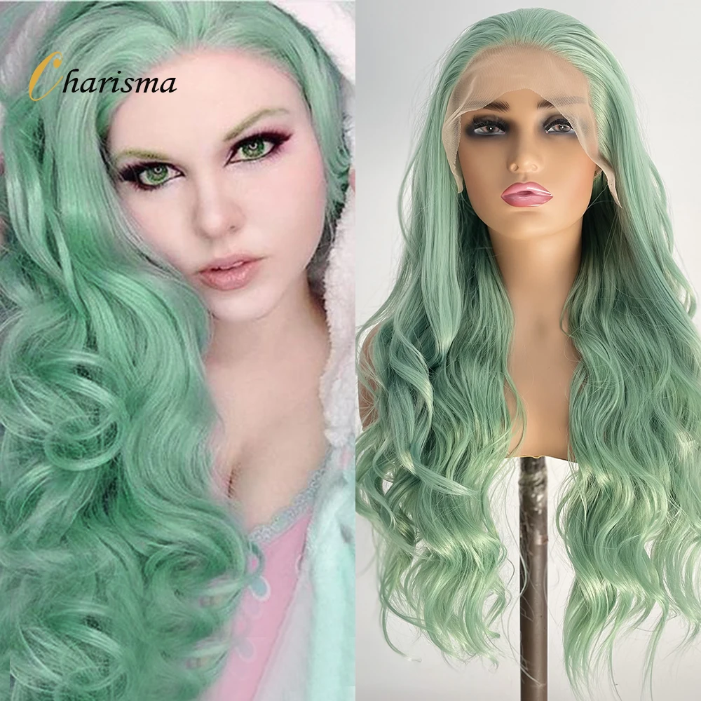 Charisma Lace Front Wigs Synthetic Hair Wig Long Body Wave Green Wigs For Women Heat Resistant Fiber Cosplay Party Wig