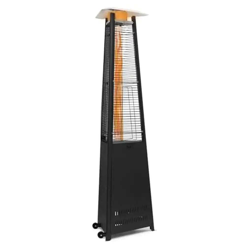 Outdoor Pyramid Patio Heater with Glass Tube Flame Burner 42000 BTU Propane Heater Commercial & Residential Use Wheels Mobility