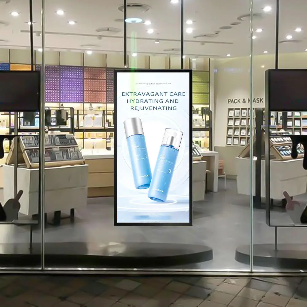 Display ad alta luminosità con finestra da 65 pollici, pubblicità da 2500 nit, schermo LCD 4K, lettore multimediale Android per centro commerciale finestra
