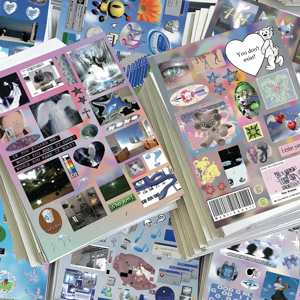 8 sheet Retro Digital Dreamcore Weirdcore Y2K Die-cut Sticker for Seal Collages Diary Scrapbook Junk Journal Material Stationery