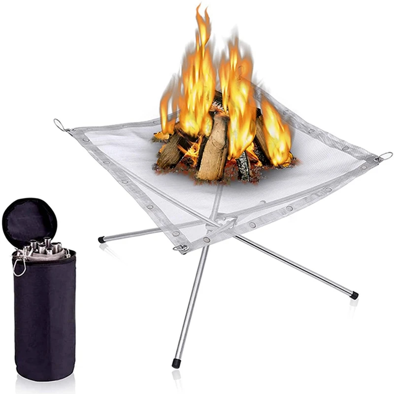 Portable Outdoor Fire Pit Upgraded Camping Fire Pit Foldable Mesh Fire Pits For Camping, Campfire With Carrying Bag