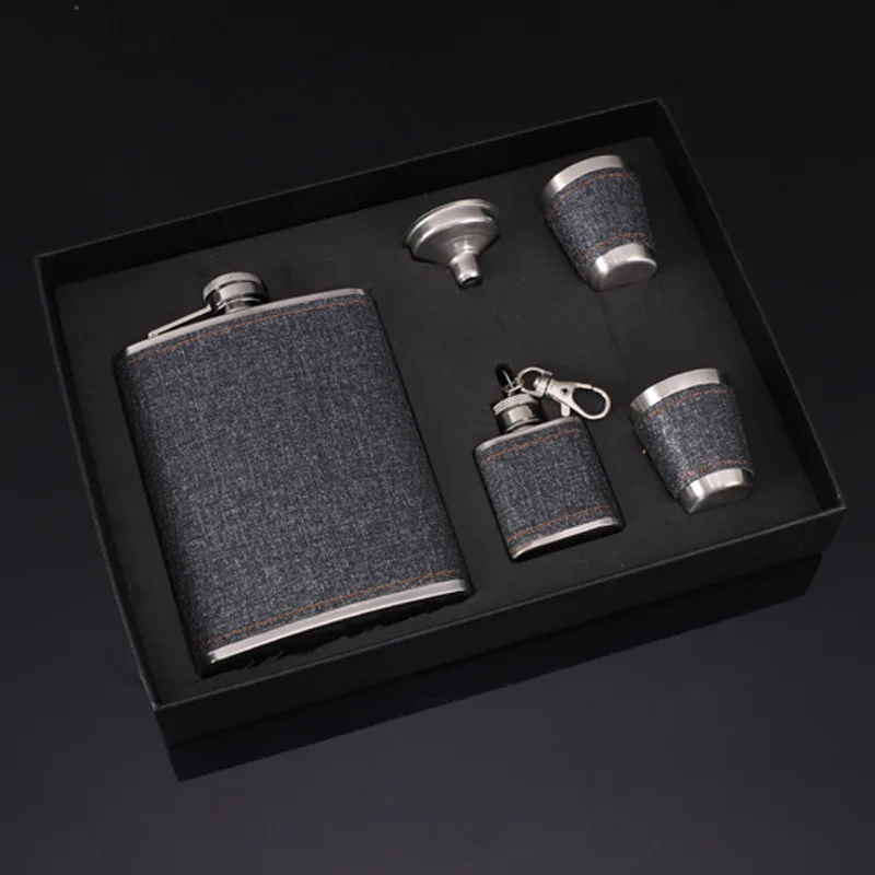 8oz Portable Flagon Hip Flask set cloth with cup funnel for Whiskey Vodka Wine Pot Alcohol outdoor gift box Drinking Bottle