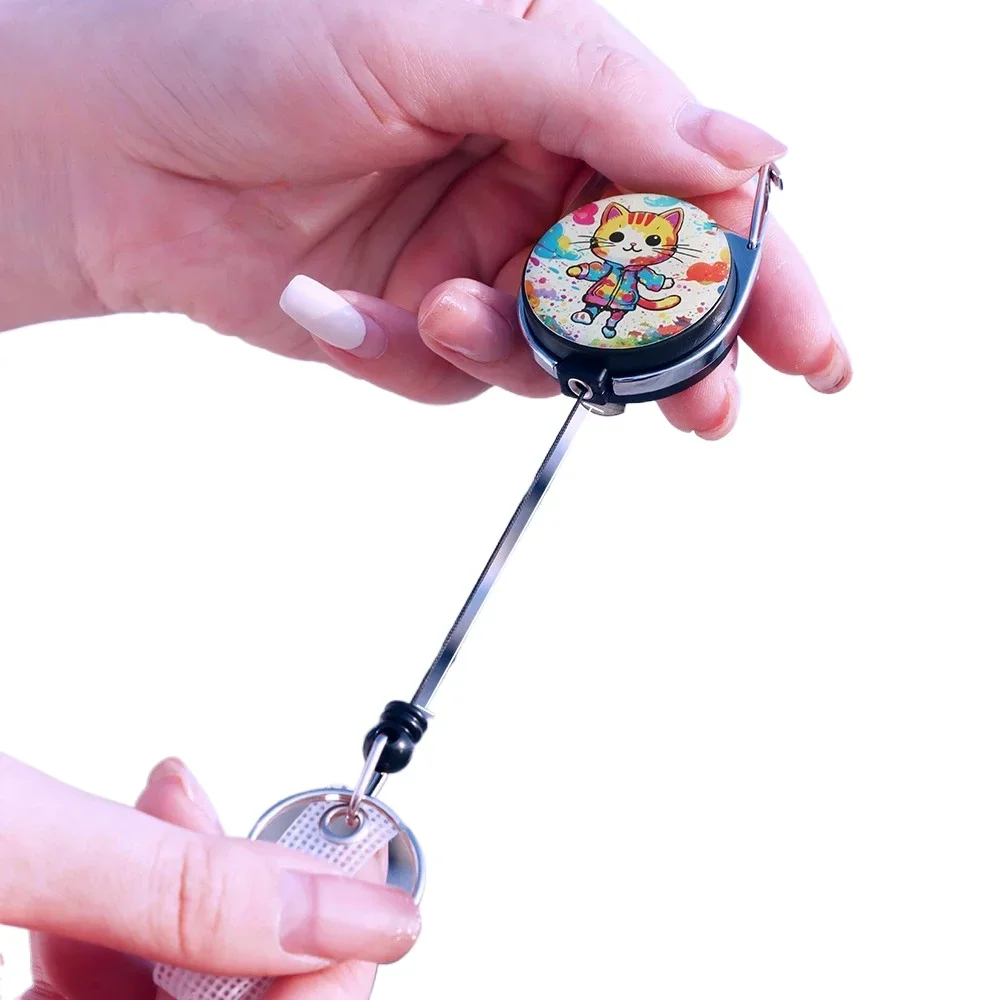 1pc Cartoon Badge Reel Retractable Animal Pattern Easy To Pull Badge Reels with Key Ring for Pass Working Permit Card Clip