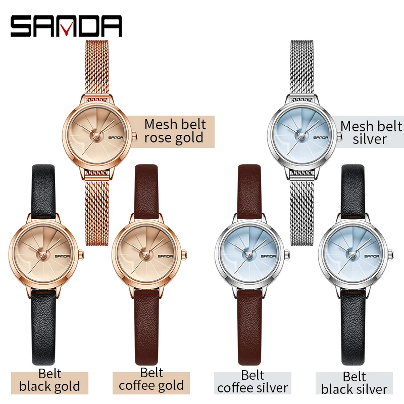 SANDA 1113 nuovo movimento al quarzo donne di alta qualità maglia in acciaio inossidabile oro rosa impermeabile orologi da donna in pelle Dropshipping