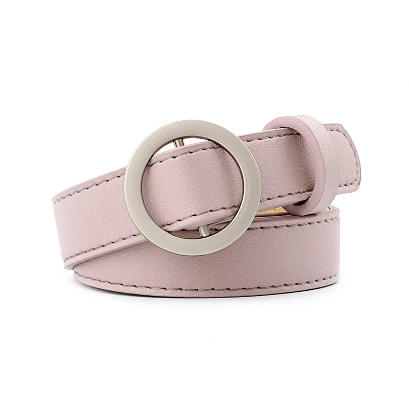 Women Simple Jeans Belt 2022 Casual Fashion PU Leather Round Buckle No-hole Decorative Students Waist Belts