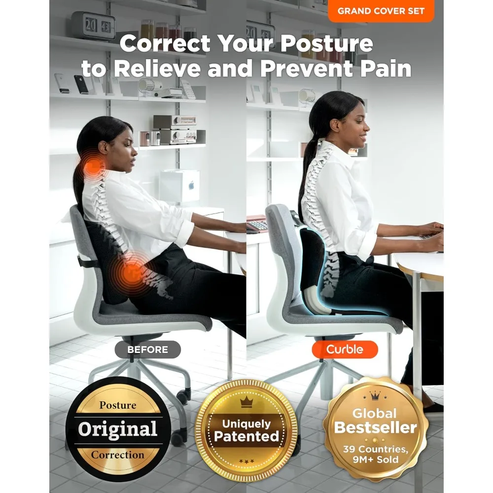 Curble GRAND COVER SET, Ergonomic Back Support Chair and Detachable Cover, Lumbar Support for Back Posture Corrector