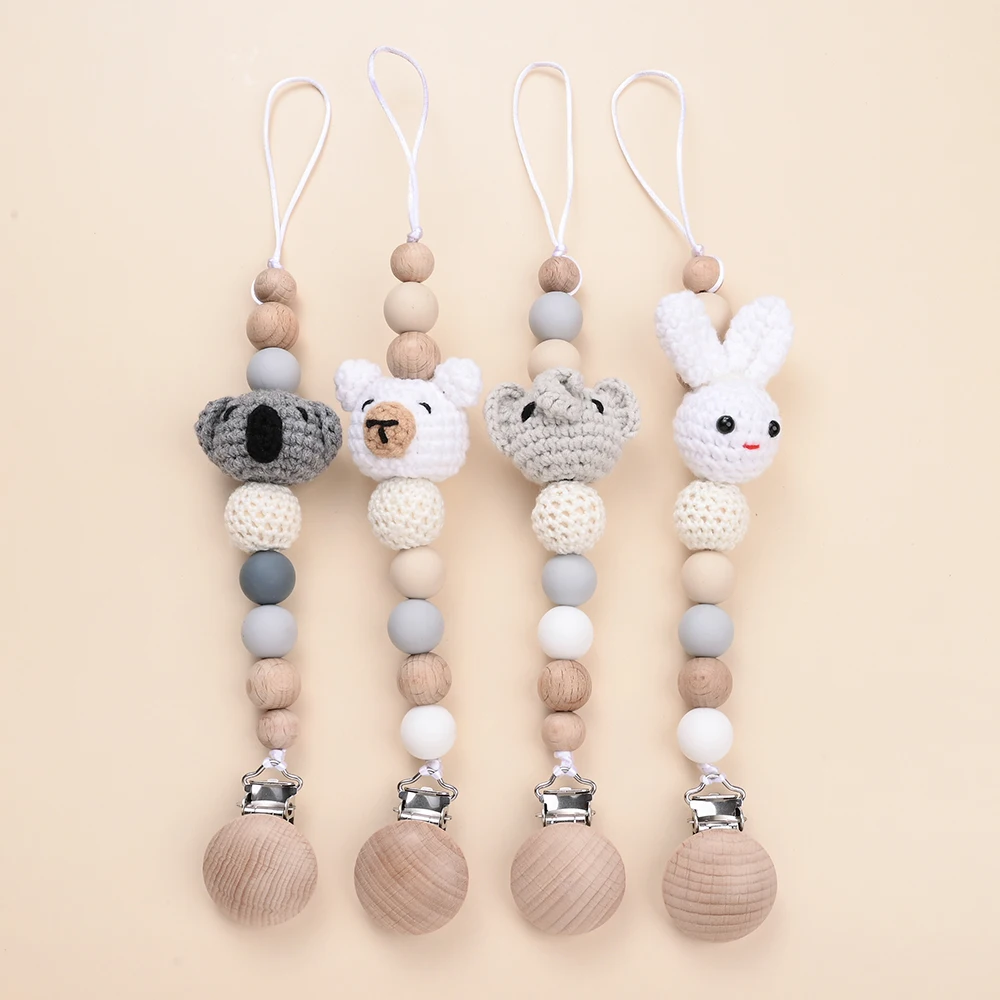 

Baby Pacifier Clip Chain Animal Felt Balls Beech Wood Nipple Clip For Baby Nursing Chew Toy Teether Dummy Holder Chain Gifts
