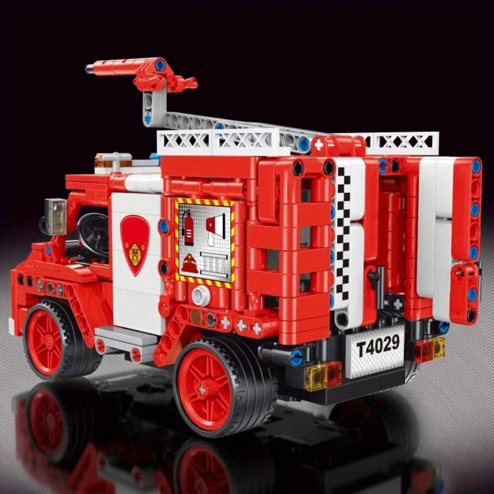 Camion de lutte contre l'incendie avec télécommande, modèle de construction de nuits, jouet cadeaux de Noël, idées techniques, MOC, 586 pièces, T4029