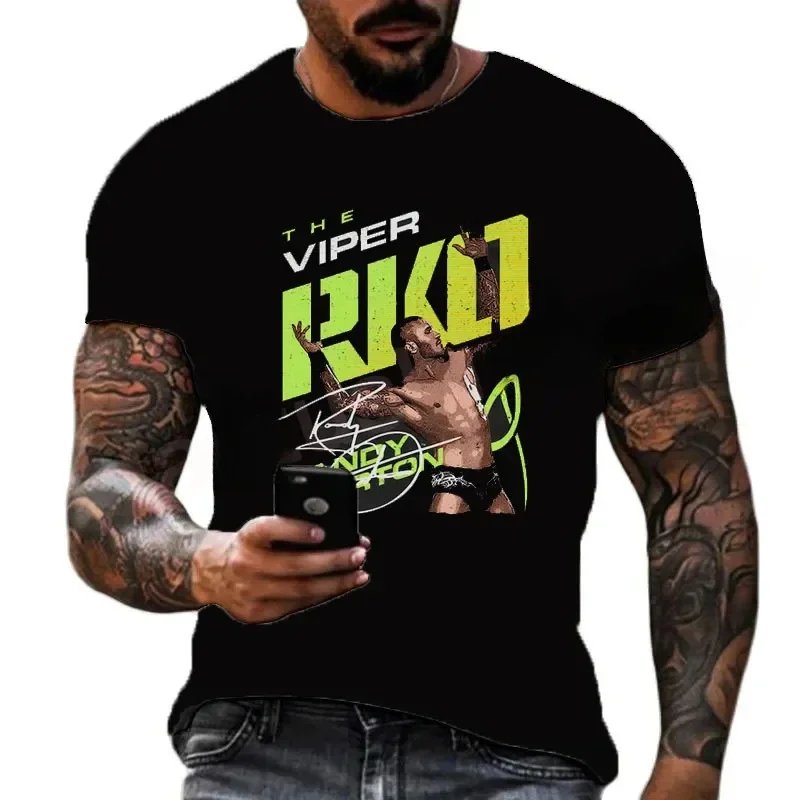 Gothic Summer Men's 3D Printing Famous Wrestler Randy Cool Orton T-shirt Hip-hop Children's Street Round Neck Sports Large Top