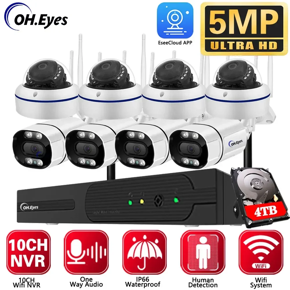 

5MP Wireless Security Camera System 10Ch Wifi NVR Human Detection Audio WIFI IP Camera 8CH NVR Kit Video Surveillance System