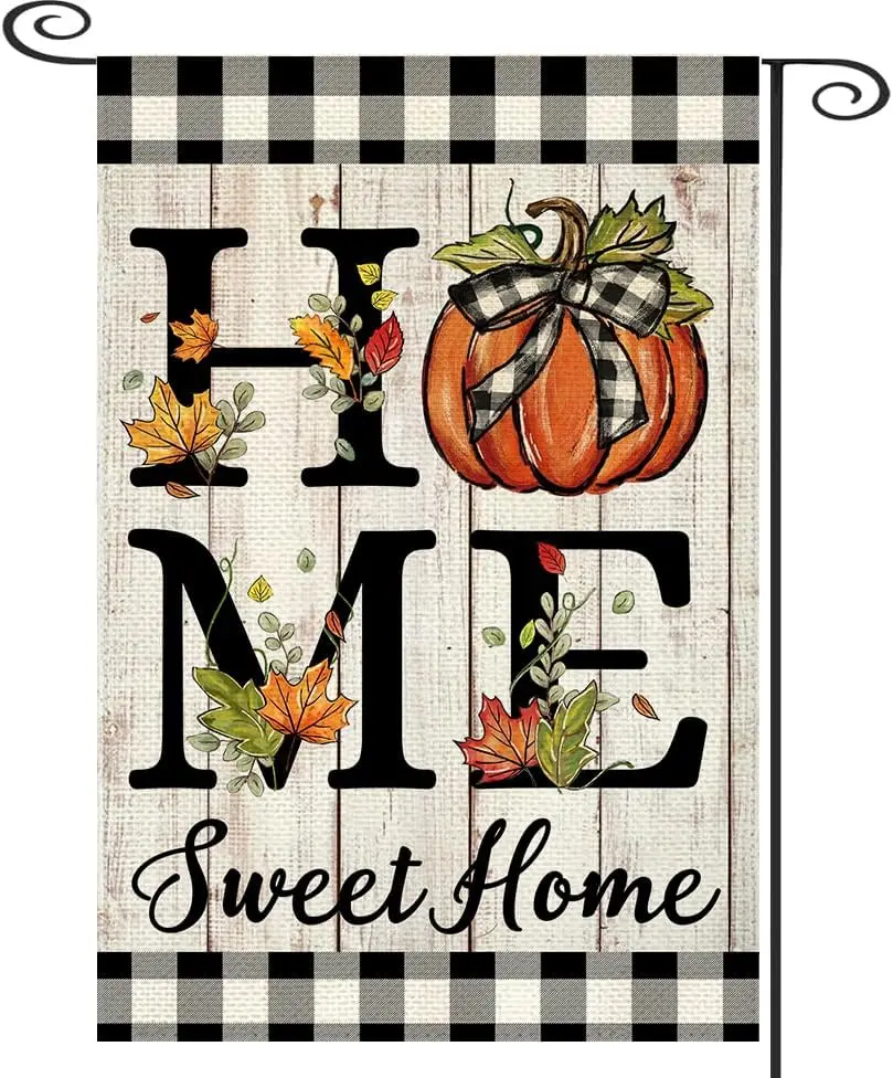 ORTIGIA Fall Garden Flag, Flags for Outside 12.5x18 Inch Double Sided Pumpkins Home Sweet Home Small Mini Garden Flag Burlap yyi