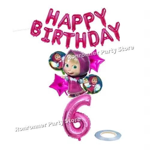 Masha And The Bear Theme Birthday Party Decorations Cute Cups Plates Napkin Balloons Banner Backdrop Party Supplies Gift - view 4
