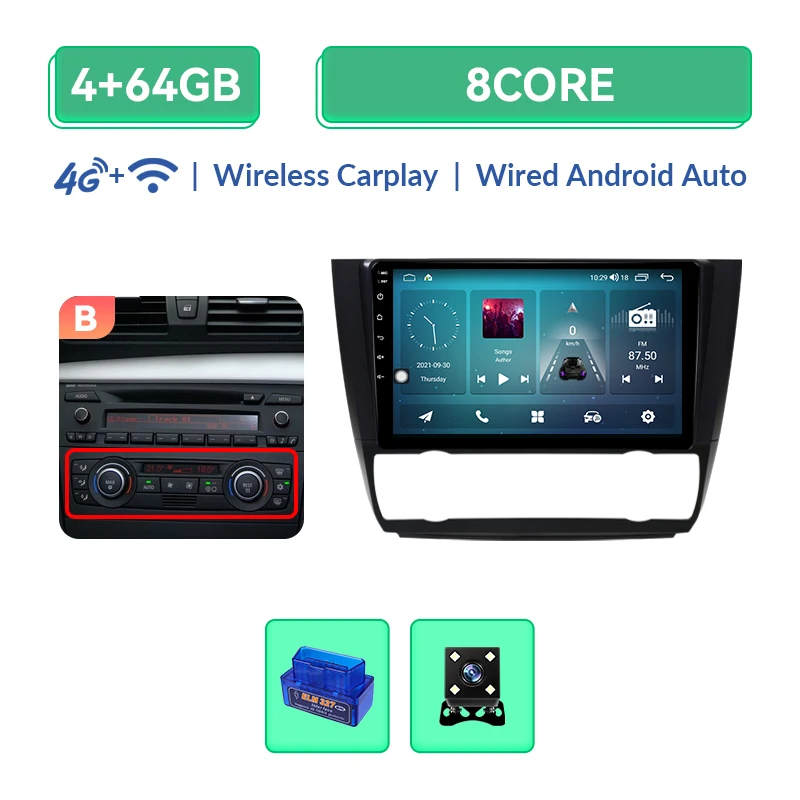 AI Voice Draadloze Carplay 8 + 128GB Autoradio Multimedia Voor BMW 1-Serie E88 E82 E81 E87 2004-2011 Android Navigatie GPS 4G Wifi