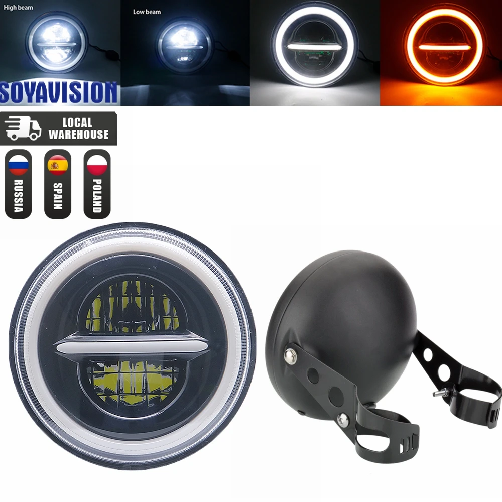 Universele 7 "Led Motorfiets Koplamp DRL H4 Koplamp Voor Honda Yamaha Suzuki Victory Kawasaki 7.5 Inch Lamp Behuizing Accessoires