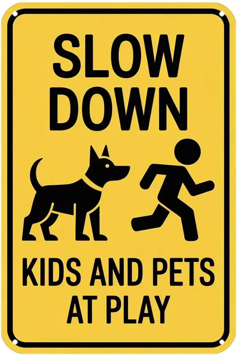 Slow Down Warning Caution Sign Tin Sign Yellow Metal Safety Notice Decorative Plaque Vintage Metal Signs Wall Decor for Kitchen
